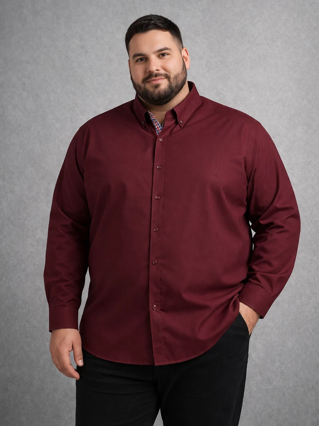 חולצות מכופתרות בד כותנה לייקרה חלק - שרוול ארוך – תמונה 5