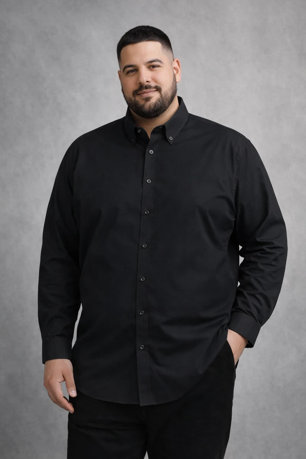 חולצות מכופתרות בד כותנה לייקרה חלק - שרוול ארוך – תמונה 3