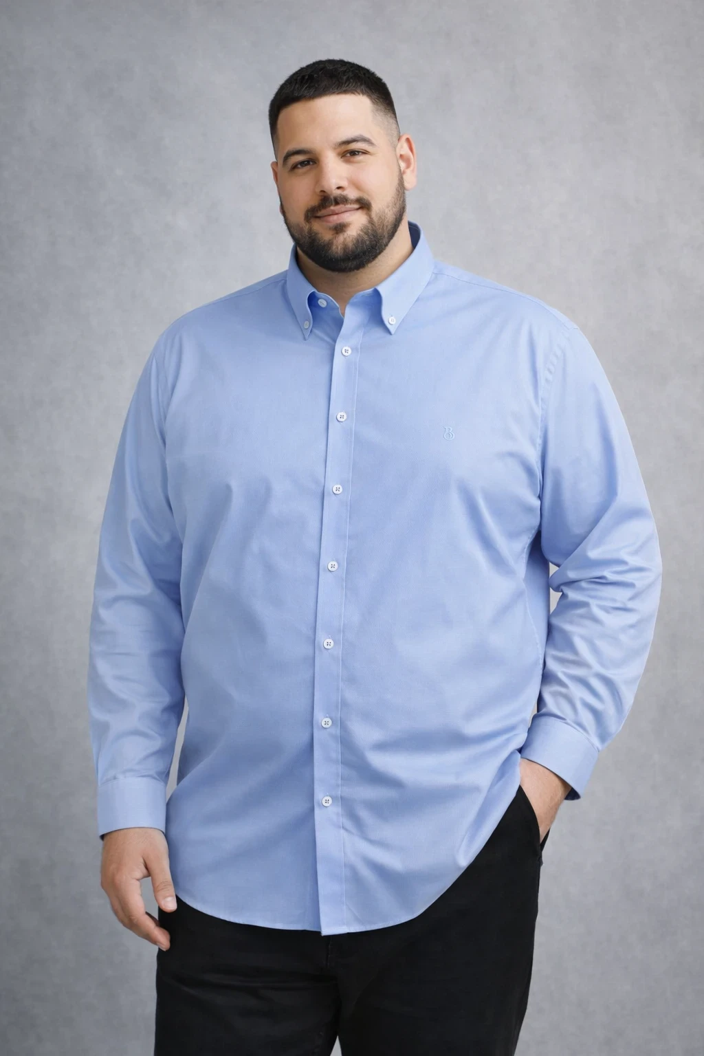 חולצות מכופתרות בד כותנה לייקרה חלק - שרוול ארוך – תמונה 2