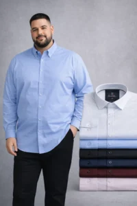 חולצות מכופתרות בד כותנה לייקרה חלק - שרוול ארוך