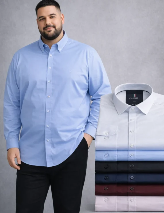 חולצות מכופתרות בד כותנה לייקרה חלק - שרוול ארוך