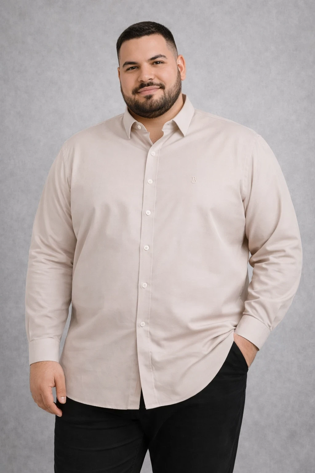 חולצות מכופתרות בד כותנה לייקרה חלק - שרוול ארוך – תמונה 9