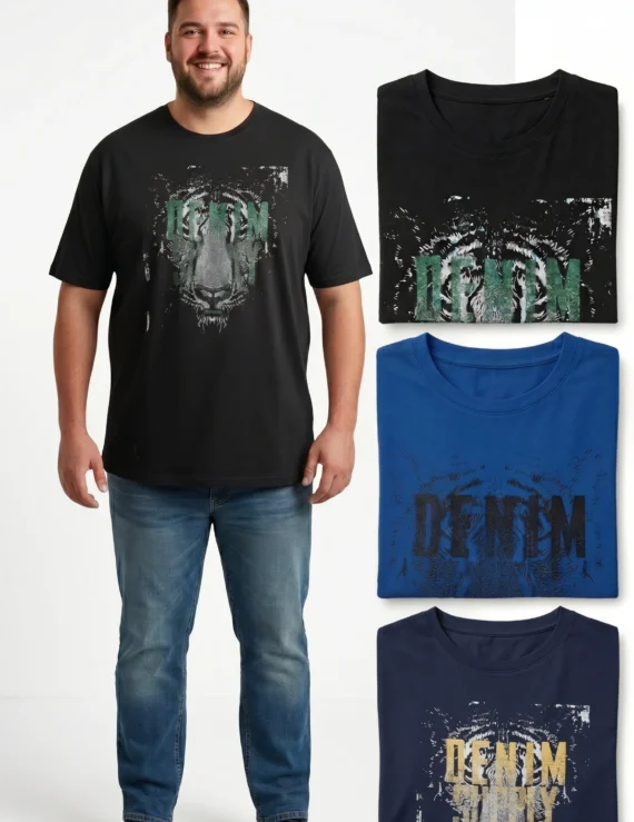 חולצת טי עיצוב מודגש בהשראת DENIM